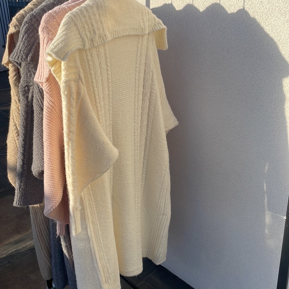 92. Oversized Grey Duster Cardigan Coat Chunky Long Cable Rib With Fuzzy - Picture 13 of 13